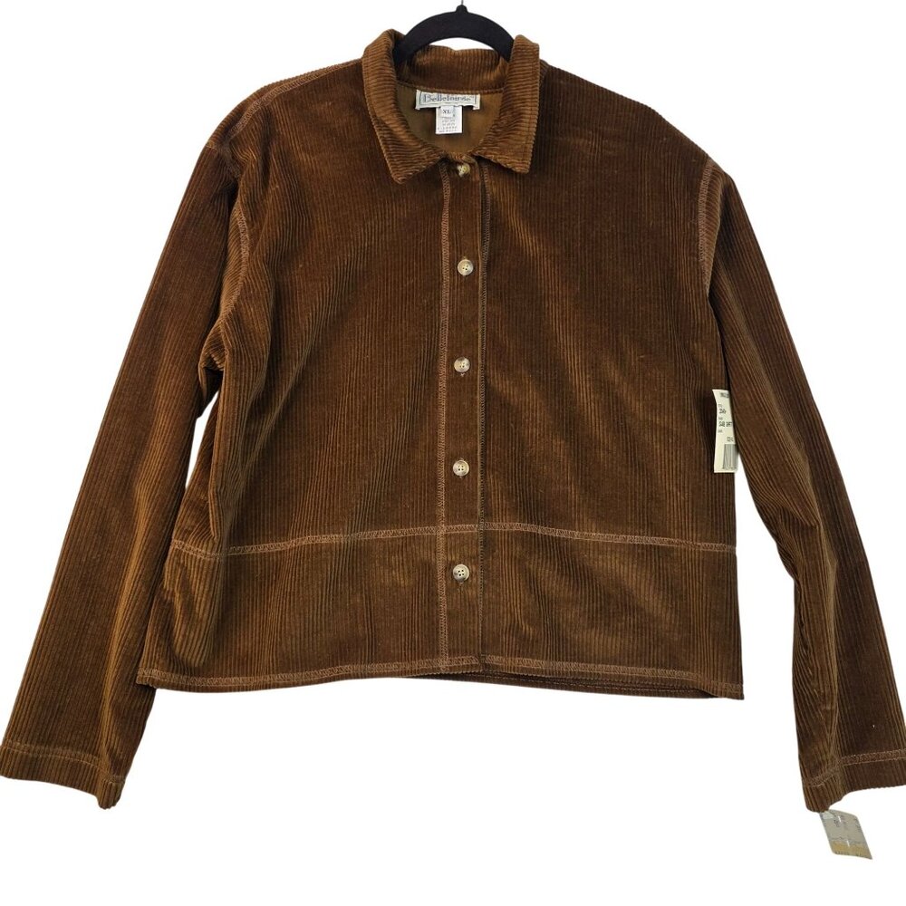 Womens Corduroy Button-Up Shirt Jacket XL Bark Vintage 90s BellePointe Deadstock